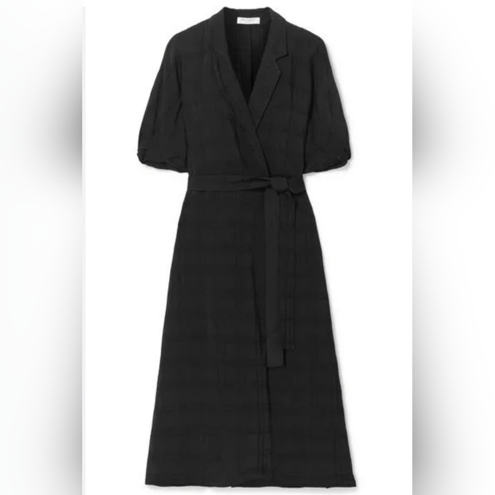 Equipment Anitone Black Satin Jacquard Women's Midi Dress Sz Xsmall Quiet Luxury
